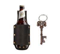 Beer Holster, Beer Holster for Men with Beer Bottle Opener Keychain Skeleton Key Crazy Horse Skin Beer Holster Bottle Holders,Men's Beer Gift,Parties, Barbecues,Camping Beer Accessories (Dark Brown)