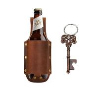 Beer Holster, Beer Holster for Men with Beer Bottle Opener Keychain Skeleton Key Crazy Horse Skin Beer Holster Bottle Holders,Men's Beer Gift,Parties, Barbecues,Camping Beer Accessories (Brown#1)