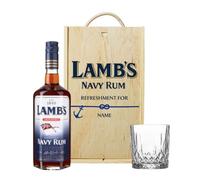 Beer Hunter Personalised Lamb’s Navy Rum Gift Set - 70cl (40% ABV) Bottle in Premium Wooden Box with Glass - Alcohol Gift for Him - Ideal for Birthdays, Christmas, Father’s Day & Rum Lovers