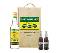 BEER HUNTER Personalised Wray & Nephew Rum Gift Set in Wooden Box with Fever Tree Mixers - 40% ABV (70cl)