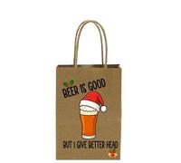 Beer Is Good But I Give Better Head Xmas Festive Funny/Rude/Novelty Strong Brown Paper Printed Gift Bag, Humourous Gift Wrap/Bags
