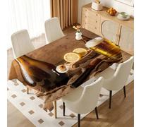 Beer & Lemon Tablecloth 140x180 cm, Pub Scene Rectangular Table Cover | 3D Wood TextureDesign, Stain-Resistant Washable Fabric for Dining Tables, Kitchens and Outdoor Use
