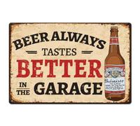 Beer Metal Tin Sign Funny Vintage Iron Sign Beer Always Tastes Better In The Garage Sign Bar Decor Metal Plaque Retro Man Cave Bedroom Wall Art Poster Decorations 8"x12"