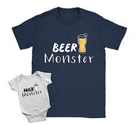 Beer Monster + Milk Monster Duo Babygrow and T-Shirt 0-3m Babygrow | XL T-Shirt White + Navy New Baby Arrive Father Gift