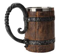 Beer Mug, 550ml Tankard with Stainless Steel Liner & Handle, Wood Cup for Men, Fathers Day, Christmas, Birthday Gift