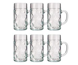 Beer mug, beer tankard, glass beer stein - Set of 6 pcs, ISAR, 0,5 litre