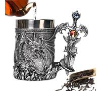 Beer Mug - Dragon Mug | Dragons Cup, 600 Ml Stainless Steel Lined Tankard (1 Pc) Medieval Dragons Design | Coffee Ale Drinking Cup for Bar Decor Board Game Gift