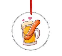 Beer Mug Hugging Sausage Christmas Ornament Round Crystal Glass Xmas Tree Hanging Decor for Home Holiday