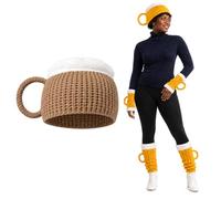 Beer Mug Socks Costume Set, 4-Piece 3D Knit Hat, Gloves, Leg Warmers | Soft Knit ,4-Piece Beer Mug Costume Set ,With 3D Foam Cuffs ,Stein Shape for Men, Women,Handles for Parties, Holiday Gifting