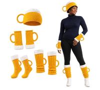Beer Mug Socks Costume Set, 4-Piece 3D Knit Hat, Gloves, Leg Warmers | Soft Knit ,4-Piece Beer Mug Costume Set ,With 3D Foam Cuffs ,Stein Shape for Men, Women,Handles for Parties, Holiday Gifting