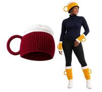 Beer Mug Socks Costume Set, 4-Piece 3D Knit Hat, Gloves, Leg Warmers | Soft Knit ,4-Piece Beer Mug Costume Set ,With 3D Foam Cuffs ,Stein Shape for Men, Women,Handles for Parties, Holiday Gifting