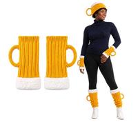 Beer Mug Socks Costume Set, 4-Piece 3D Knit Hat, Gloves, Leg Warmers | Soft Knit ,4-Piece Beer Mug Costume Set ,With 3D Foam Cuffs ,Stein Shape for Men, Women,Handles for Parties, Holiday Gifting