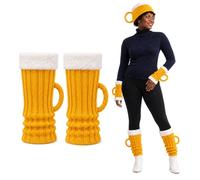 Beer Mug Socks Costume Set, 4-Piece 3D Knit Hat, Gloves, Leg Warmers | Soft Knit ,4-Piece Beer Mug Costume Set ,With 3D Foam Cuffs ,Stein Shape for Men, Women,Handles for Parties, Holiday Gifting