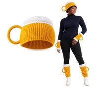 Beer Mug Socks Costume Set, 4-Piece 3D Knit Hat, Gloves, Leg Warmers | Soft Knit ,4-Piece Beer Mug Costume Set ,With 3D Foam Cuffs ,Stein Shape for Men, Women,Handles for Parties, Holiday Gifting