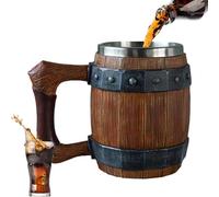 Beer Mug with Handles - Stainless Steel Resin Whiskey Barrel Cup, Handmade Antiques - Men's Drinkware | Rustic Craft Beer Stone, Drinks Tankard, Novelty Barrel Bech for Octob