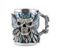 Beer Mug with Stainless Steel Insert, 17 Oz Gothic Resin Coffee Cup, Double-Walled Reusable Drinkware for Beer and Cocktails, 3D Realistic Skull Stein for Thanksgiving and Birthday