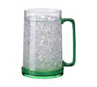Beer Mugs for Freezer, Clear Double Wall Gel Frosty Ice Mugs with Gel, Plastic Frozen Beer Mug with Handle, Double Wall Insulated Plastic Glasses, Perfect Ice Cup for Home Party