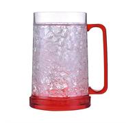 Beer Mugs for Freezer, Clear Double Wall Gel Frosty Ice Mugs with Gel, Plastic Frozen Beer Mug with Handle, Double Wall Insulated Plastic Glasses, Perfect Ice Cup for Home Party