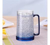 Beer Mugs for Freezer, Clear Double Wall Gel Frosty Ice Mugs with Gel, Plastic Frozen Beer Mug with Handle, Double Wall Insulated Plastic Glasses, Perfect Ice Cup for Home Party