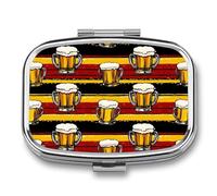 Beer Mugs German Flag Travel Pill Organizer Small Square Metal Portable Medicine Case Box for Purse Pocket