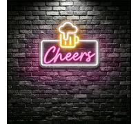 Beer Neon Sign, USB Powered LED Neon Light with Cheers & Beer Mug Design, Dimmable Wall Decor for Home Bar, Man Cave, Party, Pub, Gift for Beer Lovers