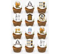 Beer O'clock Pint Lager Ale Edible Premium Wafer Card 24 Precut Cupcake Cake Dessert Toppers Happy Birthday Party Father's Day Decorations Cheers