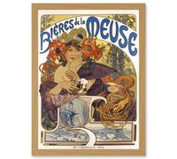 Beer Of The Meuse Paris France Vintage A4 Artwork Framed Wall Art Print Artery8 Light Oak One Size
