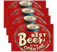 Beer Placemats 45x30 cm Set of 4, The Best Beer Is An Open One Heat Resisting Place Mats, Retro Cans Printed Kids Adults Kitchen Table Mats, Beige Red Vintage Waterproof Placemats