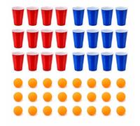 Beer Pong Drinking Game - 48-Piece Set with 12 Red Cups, 12 Blue Cups and 24 Orange Ping Pong Balls