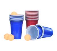 Beer Pong Set 50 Red 50 Blue Cups with 6 Yellow Balls Hard Plastic Melamine Top