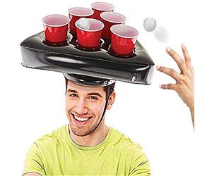 Beer Pong Set, Inflatable Beer Pong Hat, American Style Party Game inflatable for Adults, Eer Pong Game, Interactive Game Throwing Kids Toy for Stag Hen Birthday Night Out Bar Parties Black