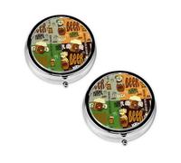 Beer Print Pill Box 3 Compartment Medicine Pill Case,Portable for Pocket Or Purse Pill Organizer Decorative Metal Medicine Vitamin Organizer Unique Gift