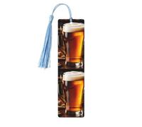Beer Print Wooden Bookmarks with Tassels, Wood Book Markers for Book Lovers, Teachers & Present