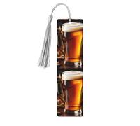 Beer Print Wooden Bookmarks with Tassels, Wood Book Markers for Book Lovers, Teachers & Present