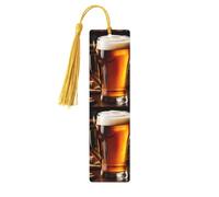 Beer Print Wooden Bookmarks with Tassels, Wood Book Markers for Book Lovers, Teachers & Present