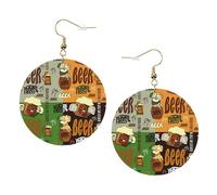 Beer Printed Leather Earring Set For Women, 1 Pair Lightweight Bohemian Pierced Earrings Jewelry Gift For Women Girls