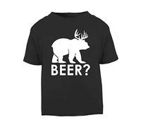 Beer Question Mark Bear Cross Deer Short Sleeve Cotton Toddler t Shirt, 3-4 Years, Black