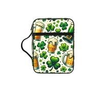 Beer-Shamrock-St-Patricks Bible Cover Case with Handle, Water-Resistant Oxford Fabric Bible Bag Organizer with Zipper Pockets for Church