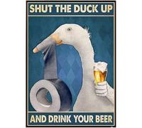 Beer Shut The Duck Up And Drink Your Beer Bar Decorations Signs Vintage Metal Tin Sign Funny Beer Signs Wall Art Decor Metal Sign Poster 8X12 Inches