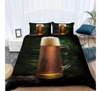 Beer Single Duvet Cover Set Woodland Bedding Soft Breathable Microfiber 3D Quilt Cover 135 x 200 cm with Zipper Closure and 2 Pillowcases b-7295