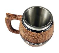 Beer Stein - 550ml Rustic Stainless Steel Table Decor, Stainless Steel Wooden Barrel Tankard, Handmade Tankard| Creative Large-Capacity Beer Barrel Insulated Water Cup for Hot Cold Coffee Tea Juice Wa