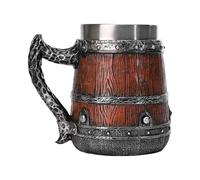 Beer Stein - 550ml Stainless Steel Tankard Mug, Simulated Wooden Barrel Double Wall Cocktail Mug with Handles | Bucket Shaped Drinkware for Beers, Coffee, Tea, Hot and Cold Drinks, Home Use