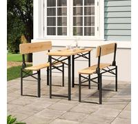 Beer Table Set 115.5x46x75cm Solid Fir Wood & Metal Foldable Benches Brown Patio