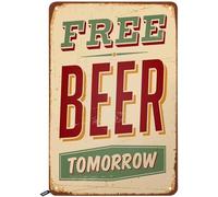 Beer Tin Signs,Vintage Style Free Beer Tomorrow Vintage Metal Tin Sign for Men Women,Wall Decor for Bars,Restaurants,Cafes Pubs,12x8 Inch