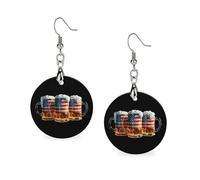 Beer U.S. Flag 4th of July Women's Round Wooden Earring Drop Dangle Earrings Lightweight Pendant Jewelry