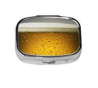 Beer Wallpaper Print Pill Box 2 Compartment Medicine Pill Case,Portable for Pocket Or Purse Pill Box Decorative Metal Medicine Organizer