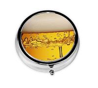 Beer Wallpaper Print Pill Box, Round Pill Organizer, 3 Compartment Small Pill Case for Purse & Pocket, Portable Medicine Box, Travel Pill Case