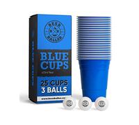 BeerBaller® Blue Cups - 25 Blue Beer Pong Cups & 3 Beer Pong Balls | Dishwasher Safe & Reusable | 473ml - 16oz Party Cups | Beer Pong Cups Set | Original American Beerpong Cups