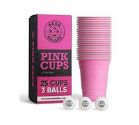 BeerBaller® Pink Cups - 25 Pink Beer Pong Cups & 3 Beer Pong Balls | Dishwasher Safe & Reusable | 473ml - 16oz Party Cups | Pink Beer Pong Cups Set | Original American Beerpong Cups
