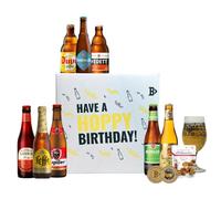 Beerhunter Belgian Beer Happy Birthday Gift Box - 8 Beers with Glass & Mr Filberts Snacks | Premium Belgian Ale Selection | Craft Beer Birthday Gift for Him or Her